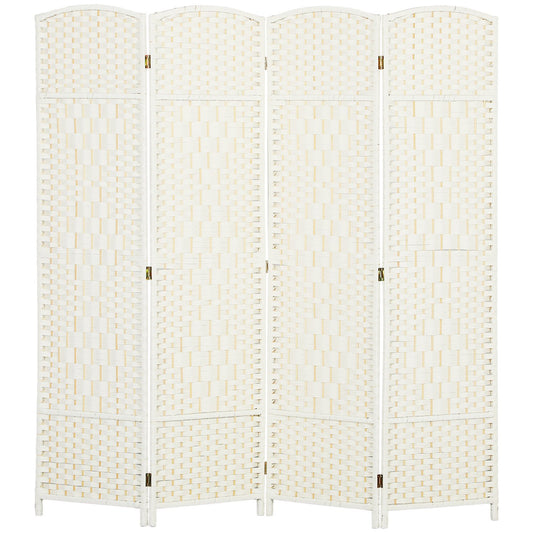 4-Panel Folding Room Divider, White, Polypropylene, Pine