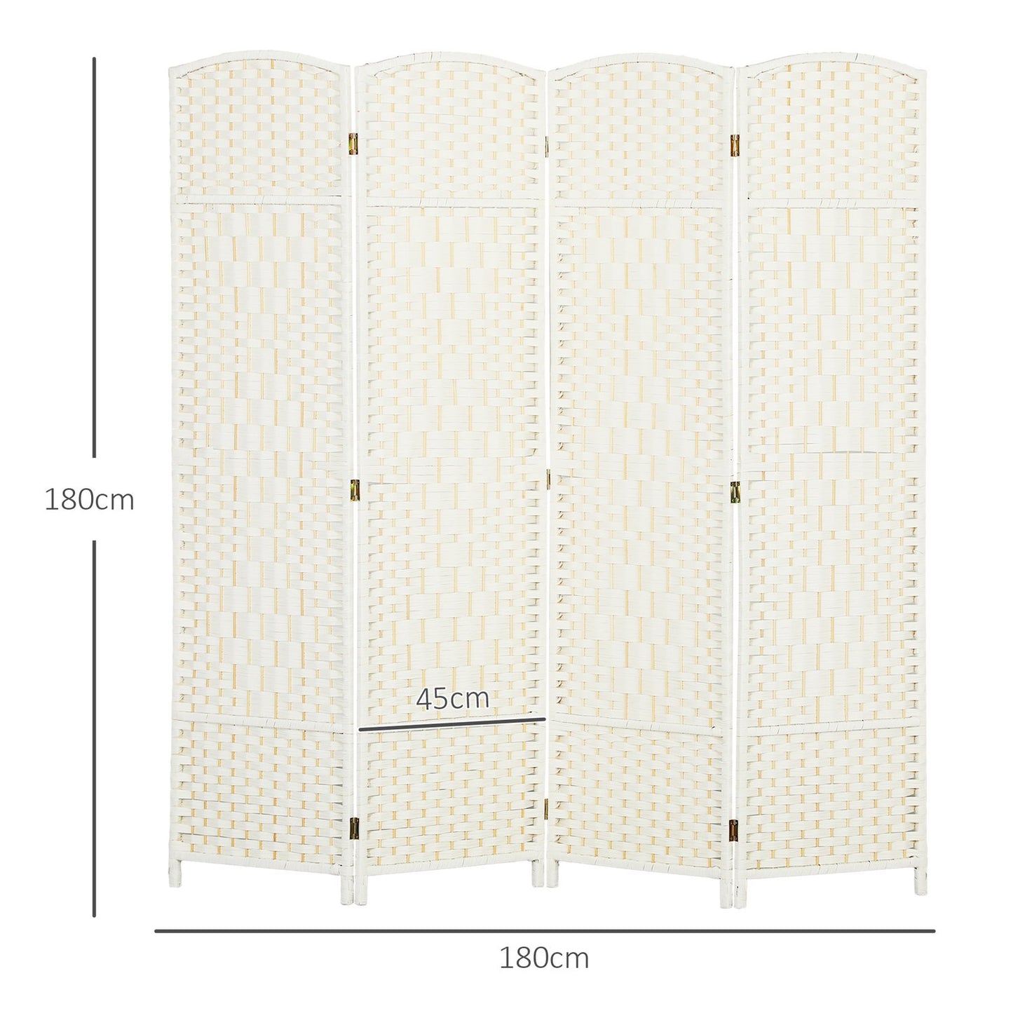 4-Panel Folding Room Divider, White, Polypropylene, Pine