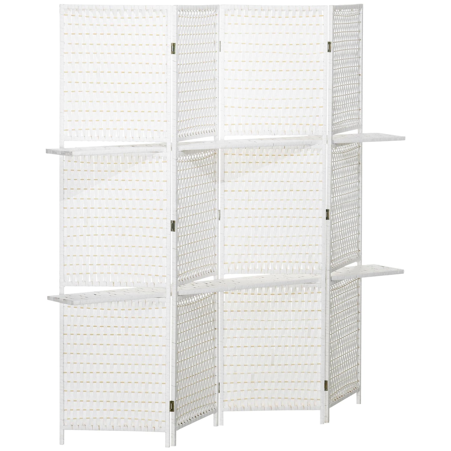 4-Panel Folding Room Divider with Shelves, Pine/Bamboo