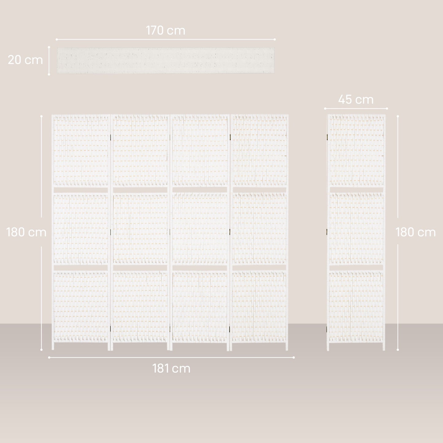 4-Panel Folding Room Divider with Shelves, Pine/Bamboo