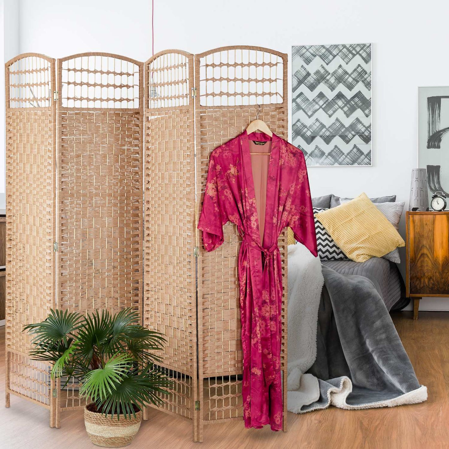4-Panel Folding Screen in Natural Colour