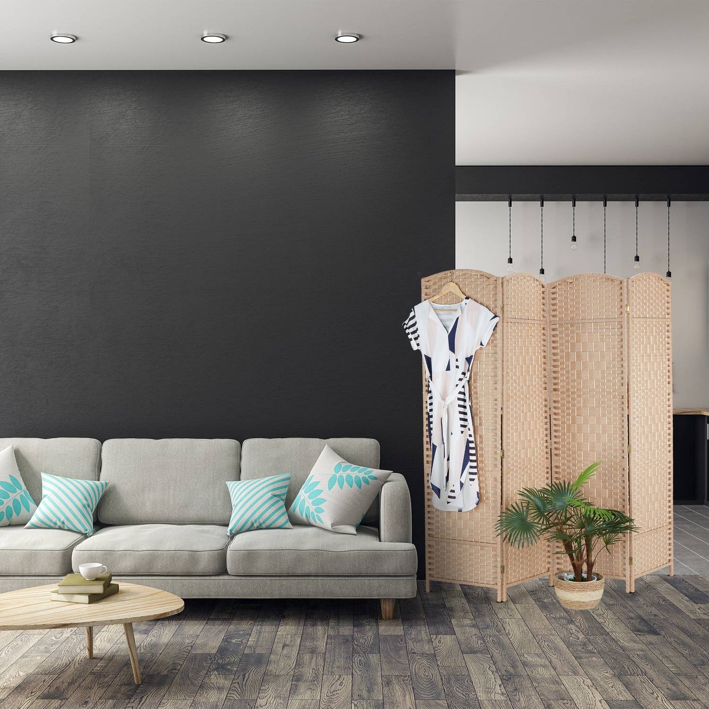 4-Panel Folding Screen in Natural Colour