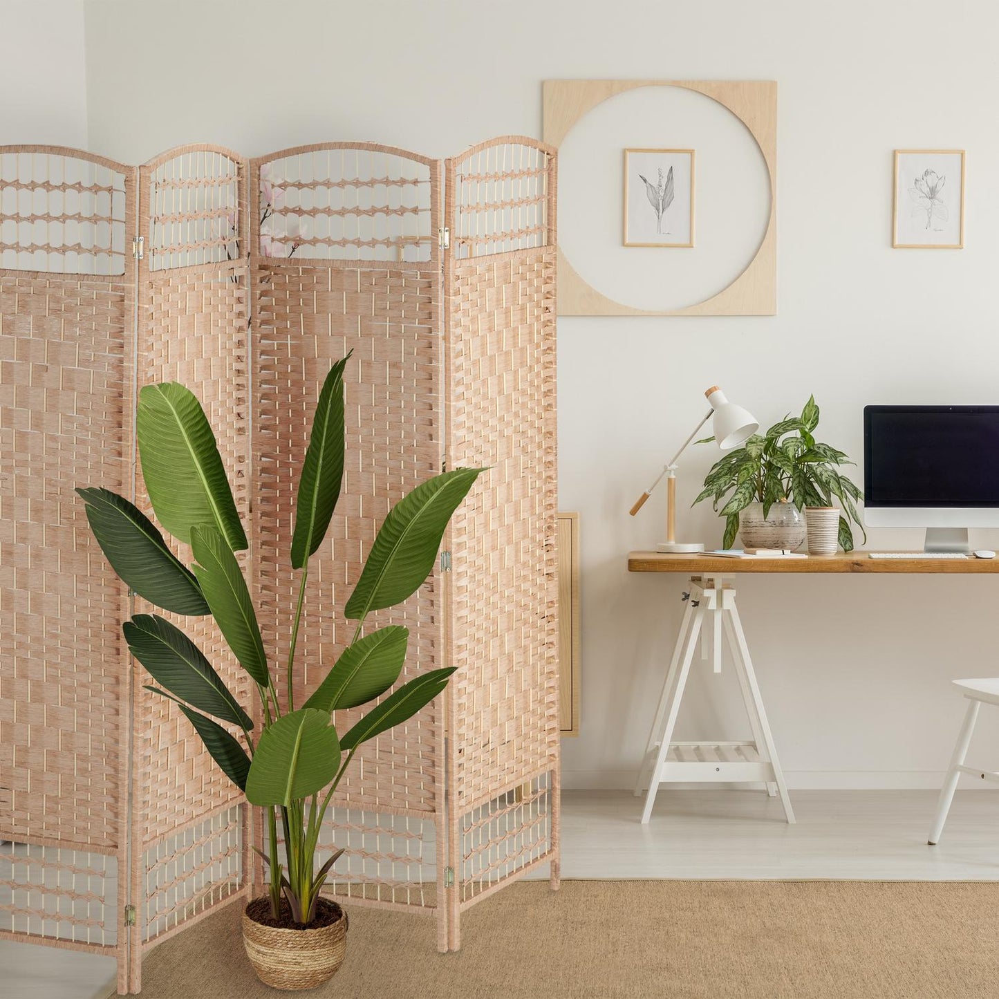 4-Panel Folding Screen in Natural Colour