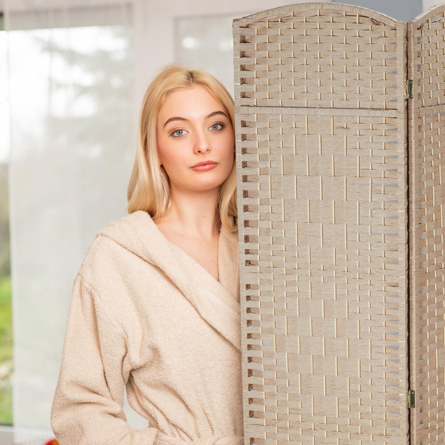 4-Panel Folding Screen in Natural Colour