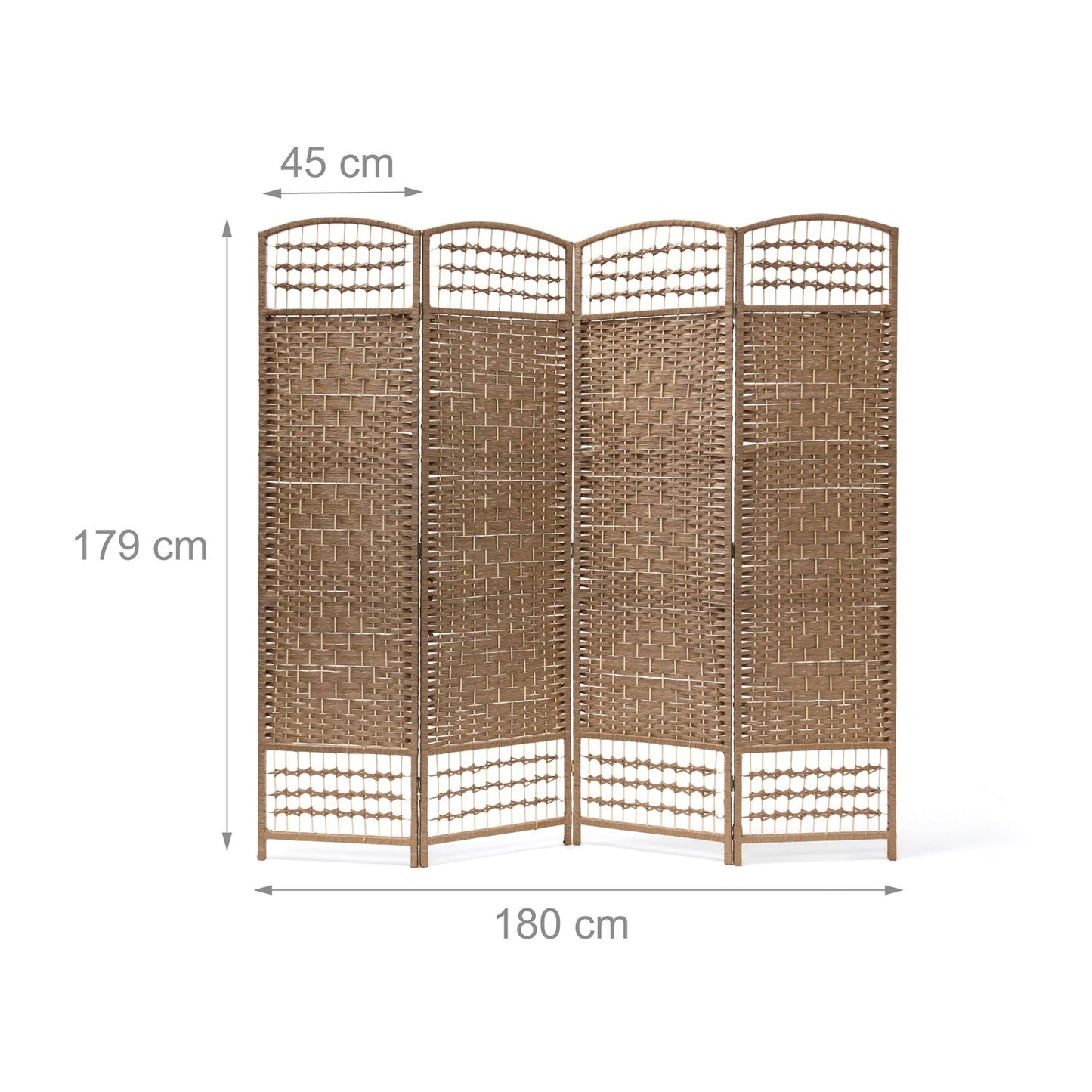 4 Panel Wooden Room Divider, Natural Finish