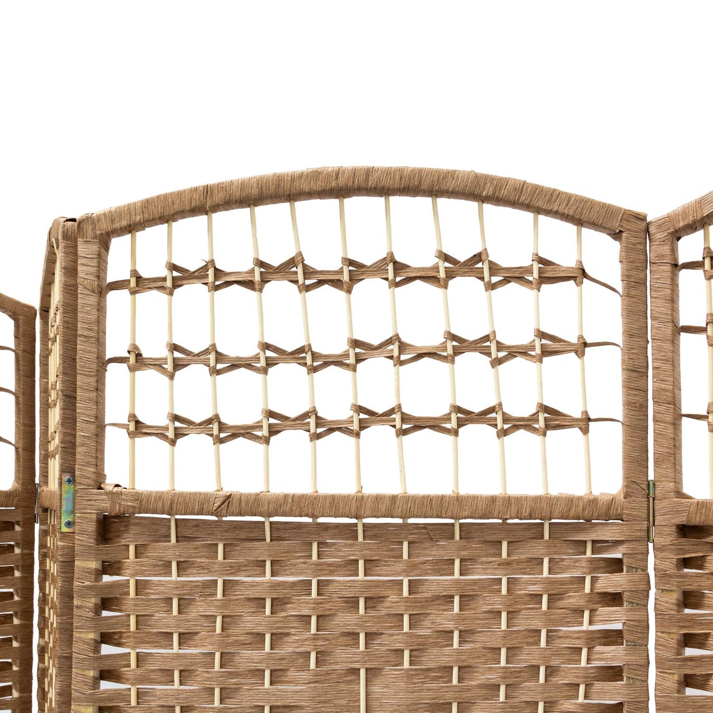 4 Panel Wooden Room Divider, Natural Finish