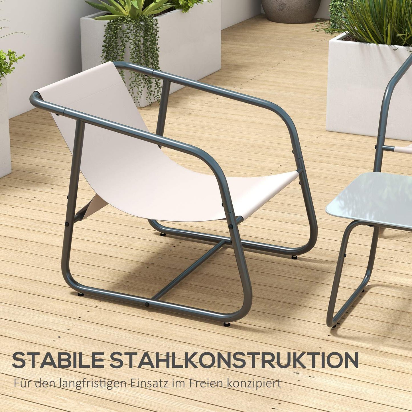Outdoor dining set: 4-piece furniture set in cream mesh
