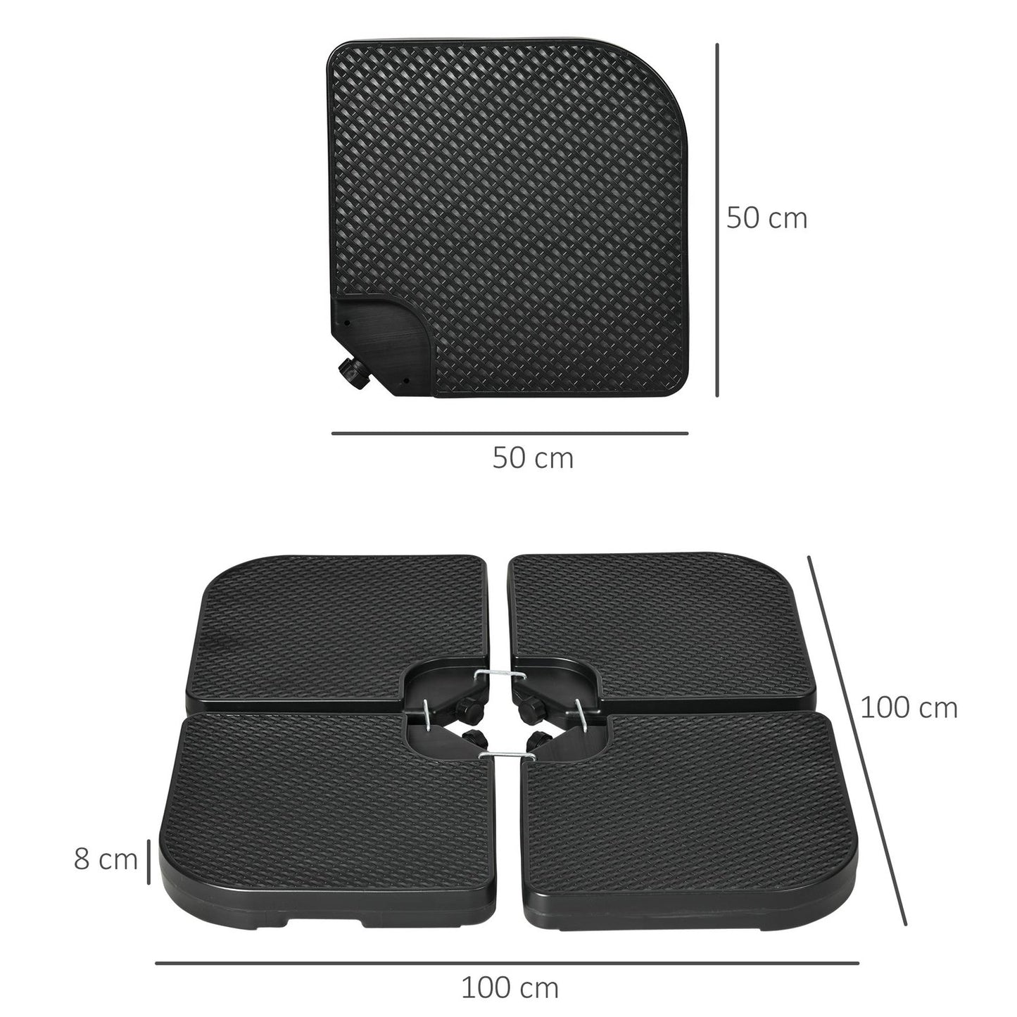 Weather-resistant parasol base, holds up to 80 kg of sand
