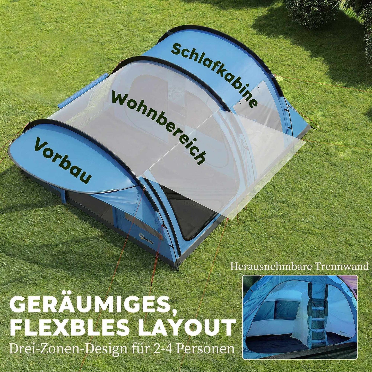 4-Person Family Tunnel Tent with Removable Divider