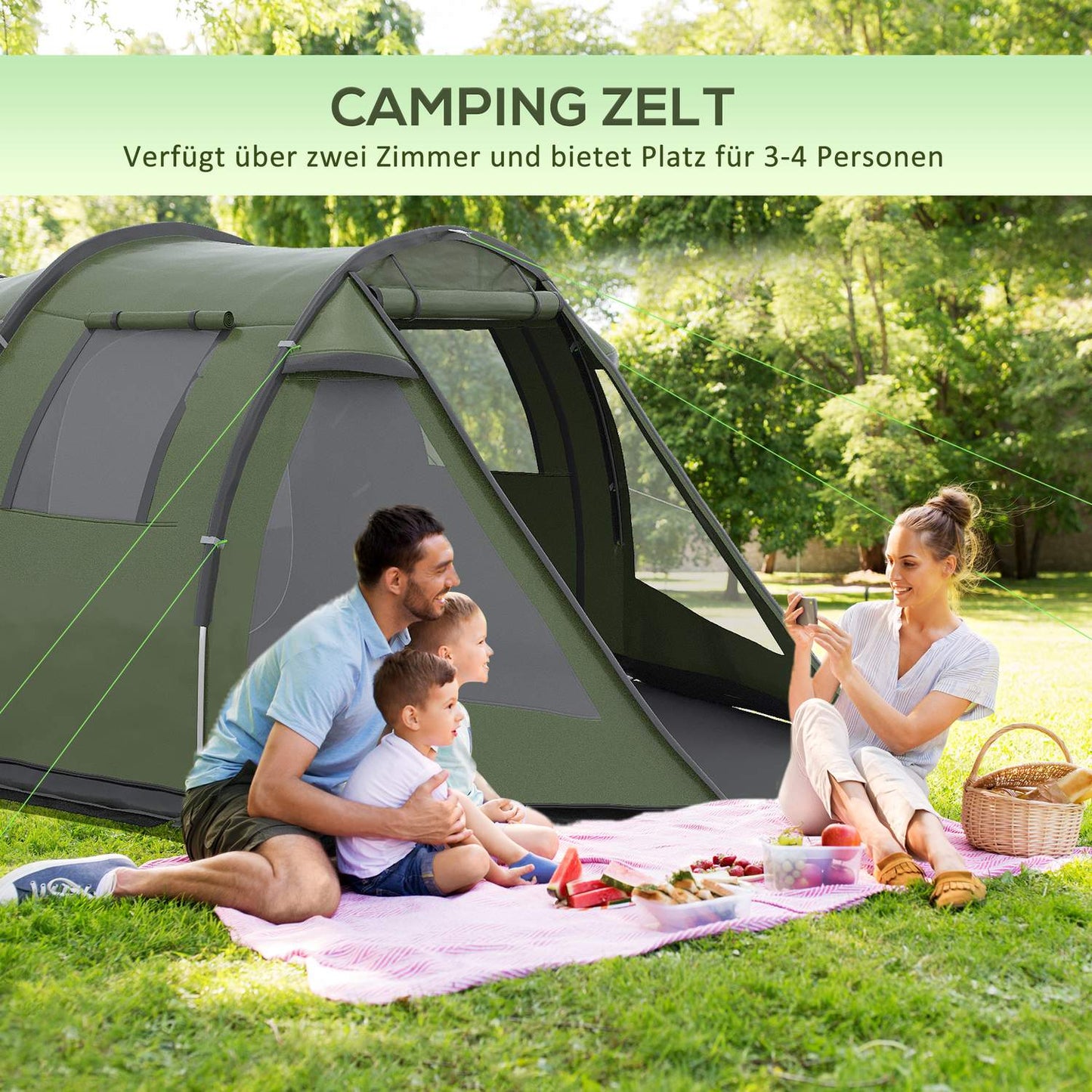 Family tent for 4 people - UV protection, 2000 mm waterproof