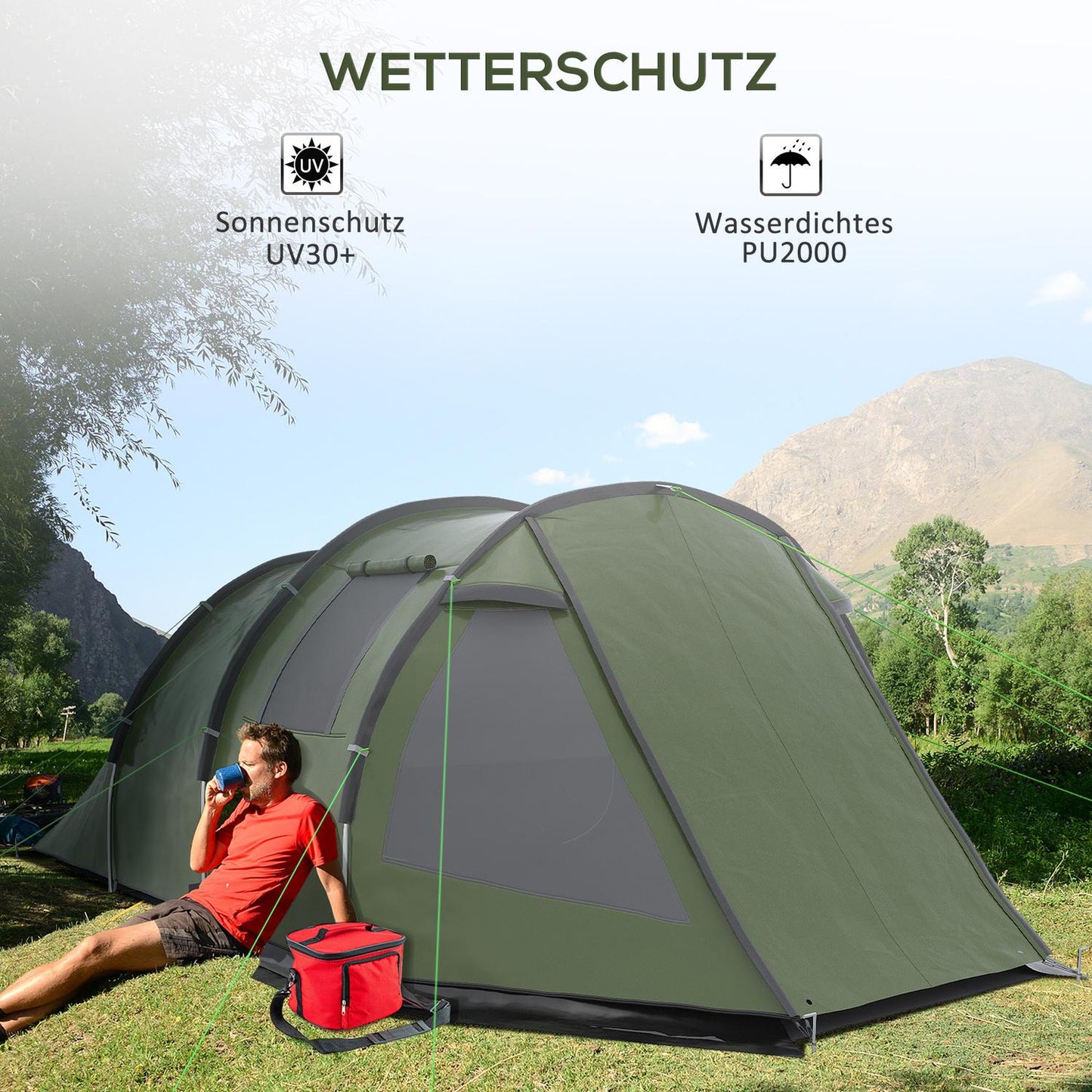 Family tent for 4 people - UV protection, 2000 mm waterproof