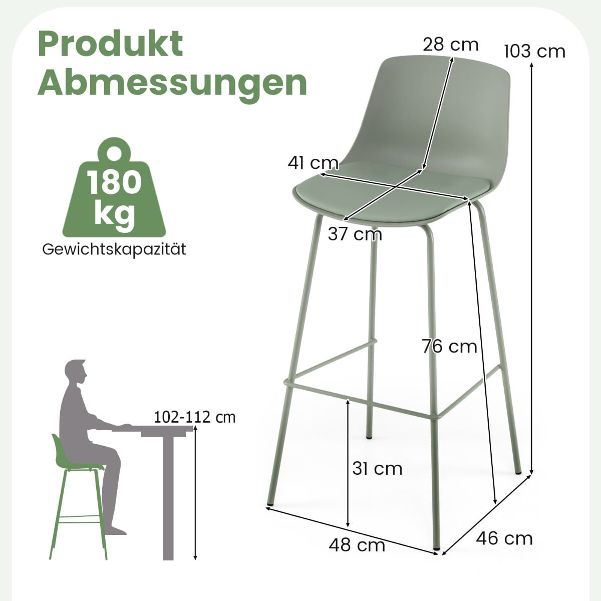 4-Piece Bar Stool Set, Faux Leather, Ergonomic Backrest