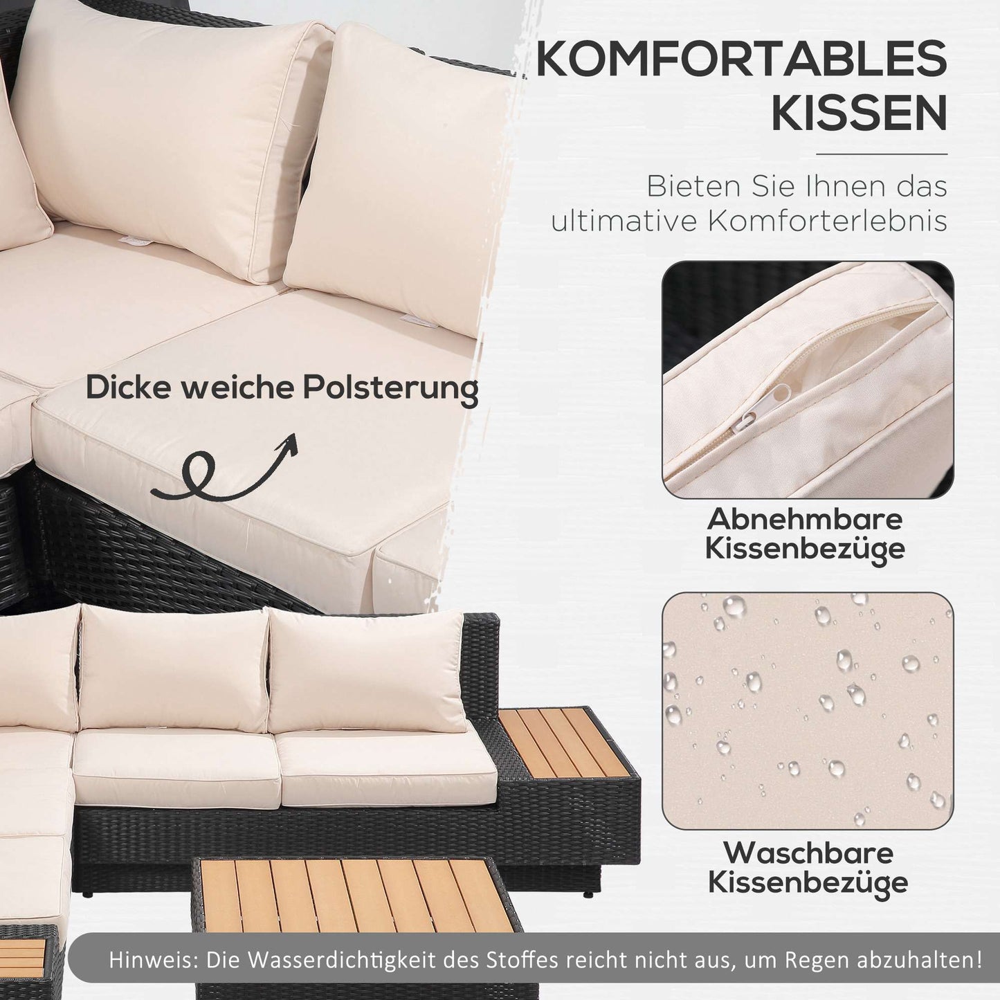 4-Piece Black Polyrattan Outdoor Lounge Set with Cushions