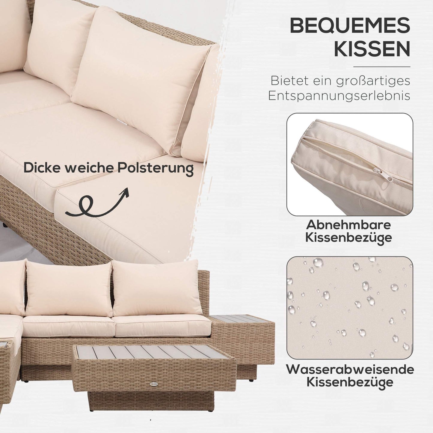 4-Piece Brown Polyrattan Outdoor Furniture Set with Cushions