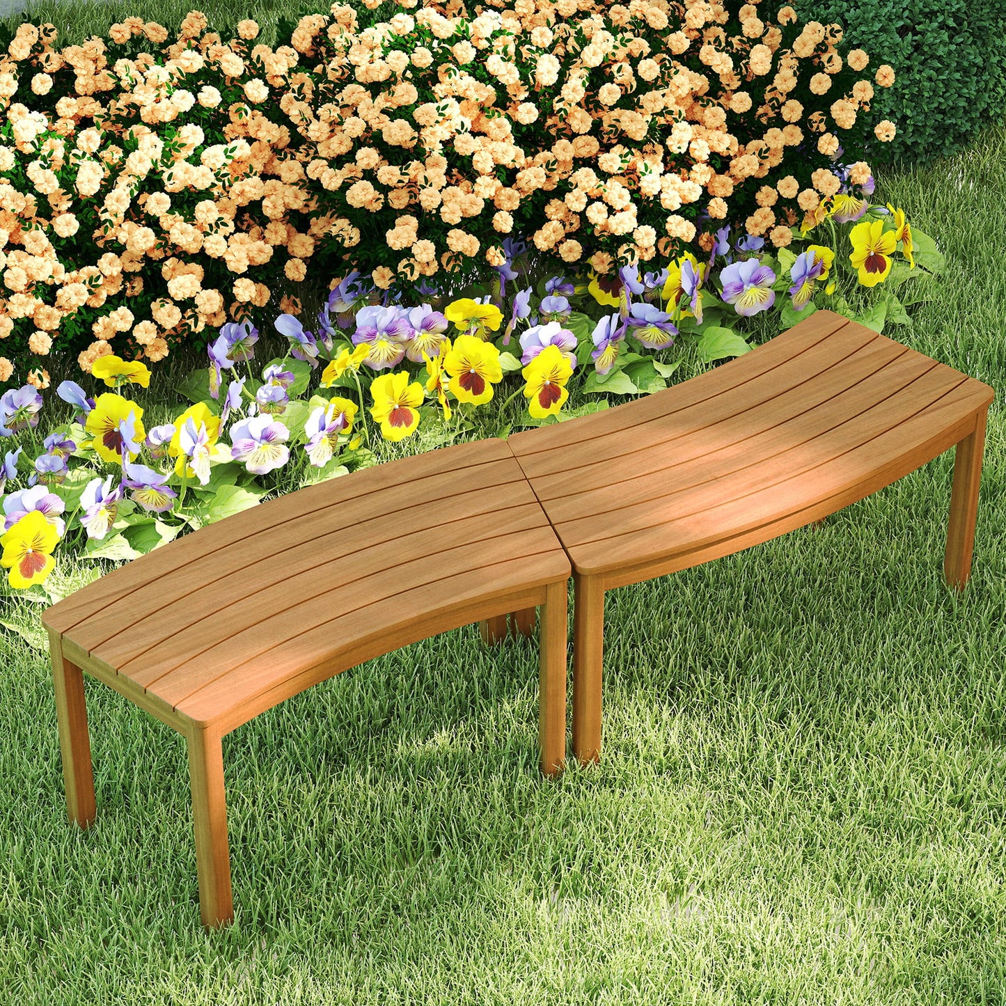 4-Piece Curved Acacia Wood Outdoor Bench Set