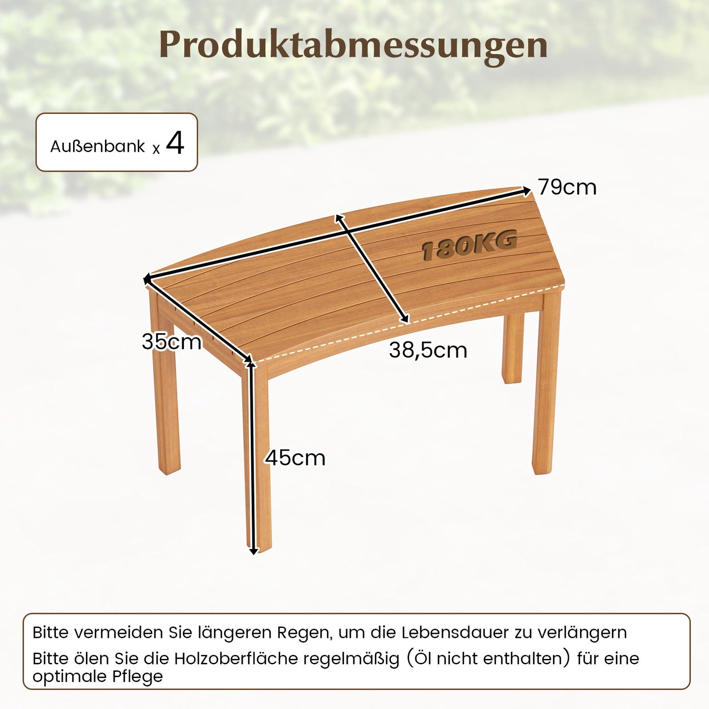 4-Piece Curved Acacia Wood Outdoor Bench Set