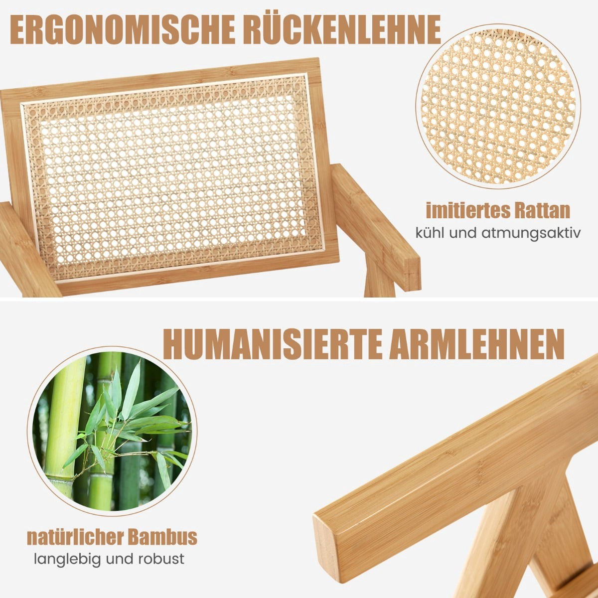 4-Piece Dining Chair Set, Bamboo & Faux Rattan, Natural