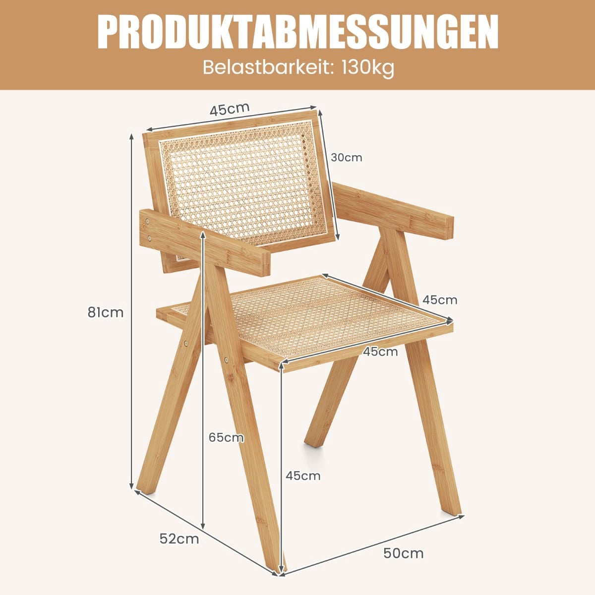 4-Piece Dining Chair Set, Bamboo & Faux Rattan, Natural