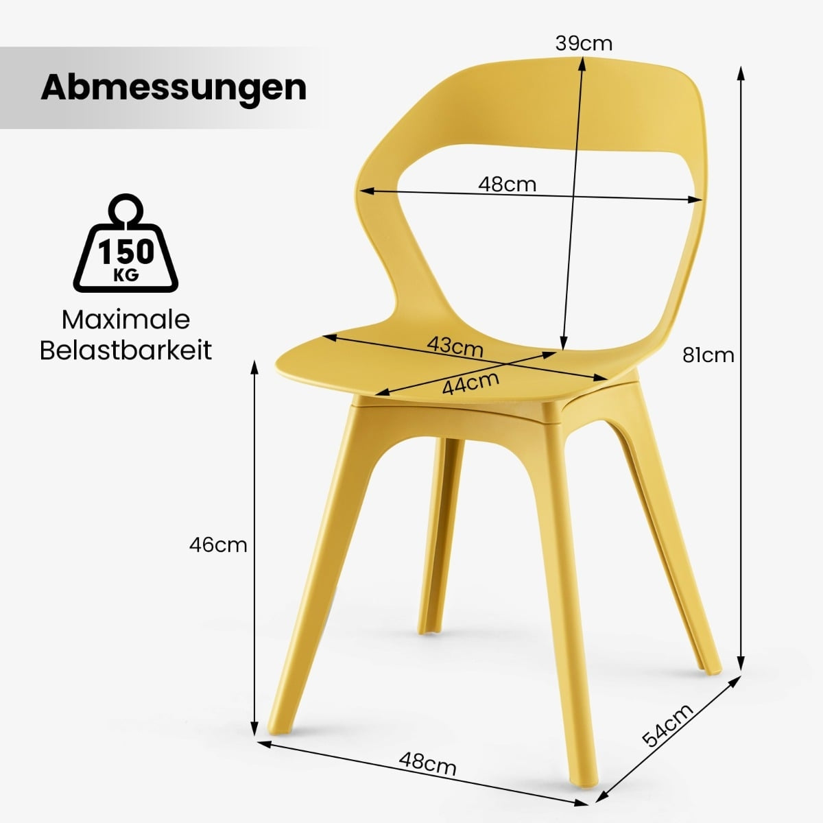 4-Piece Dining Chair Set, Modern PP, 48x54x81 cm