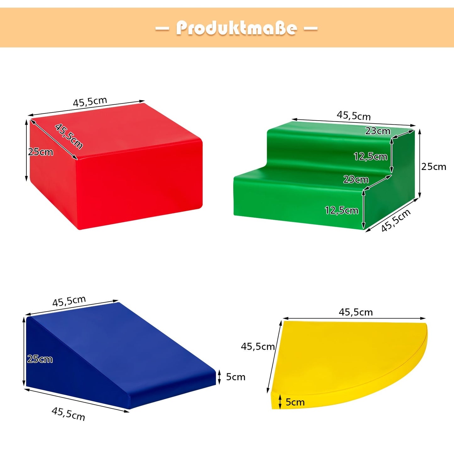 4-Piece Foam Playset for Kids – Rectangle, Slide, Steps