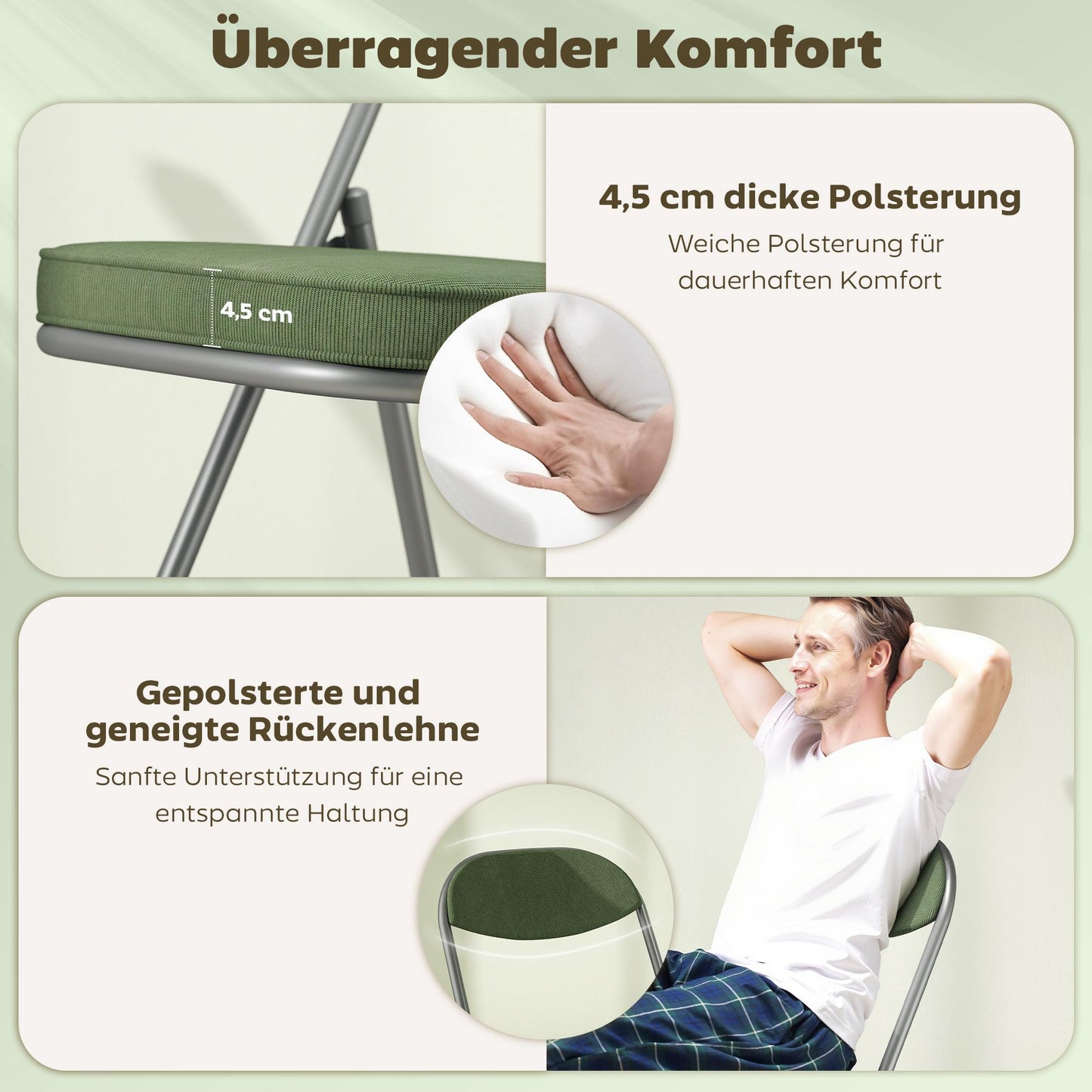 4-Piece Folding Chair Set, Corduroy, Steel Frame, Green