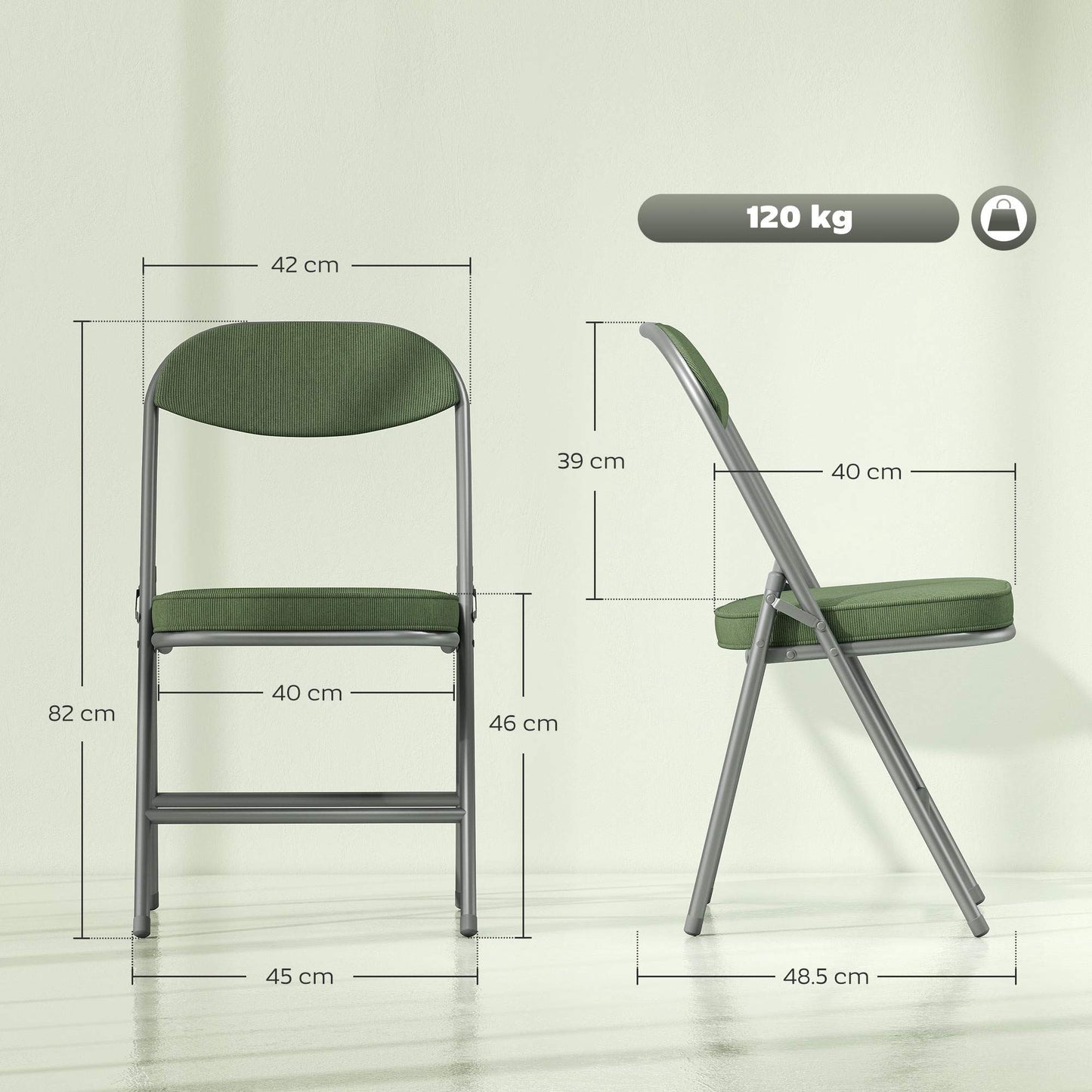 4-Piece Folding Chair Set, Corduroy, Steel Frame, Green