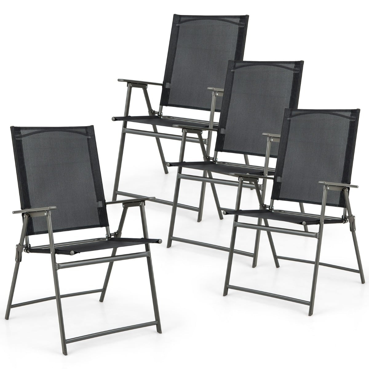 4-Piece Folding Garden Chairs Set, Weatherproof, Black