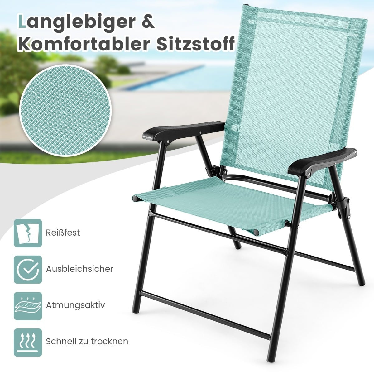4-Piece Folding Garden Chairs with Armrests, Mint Green