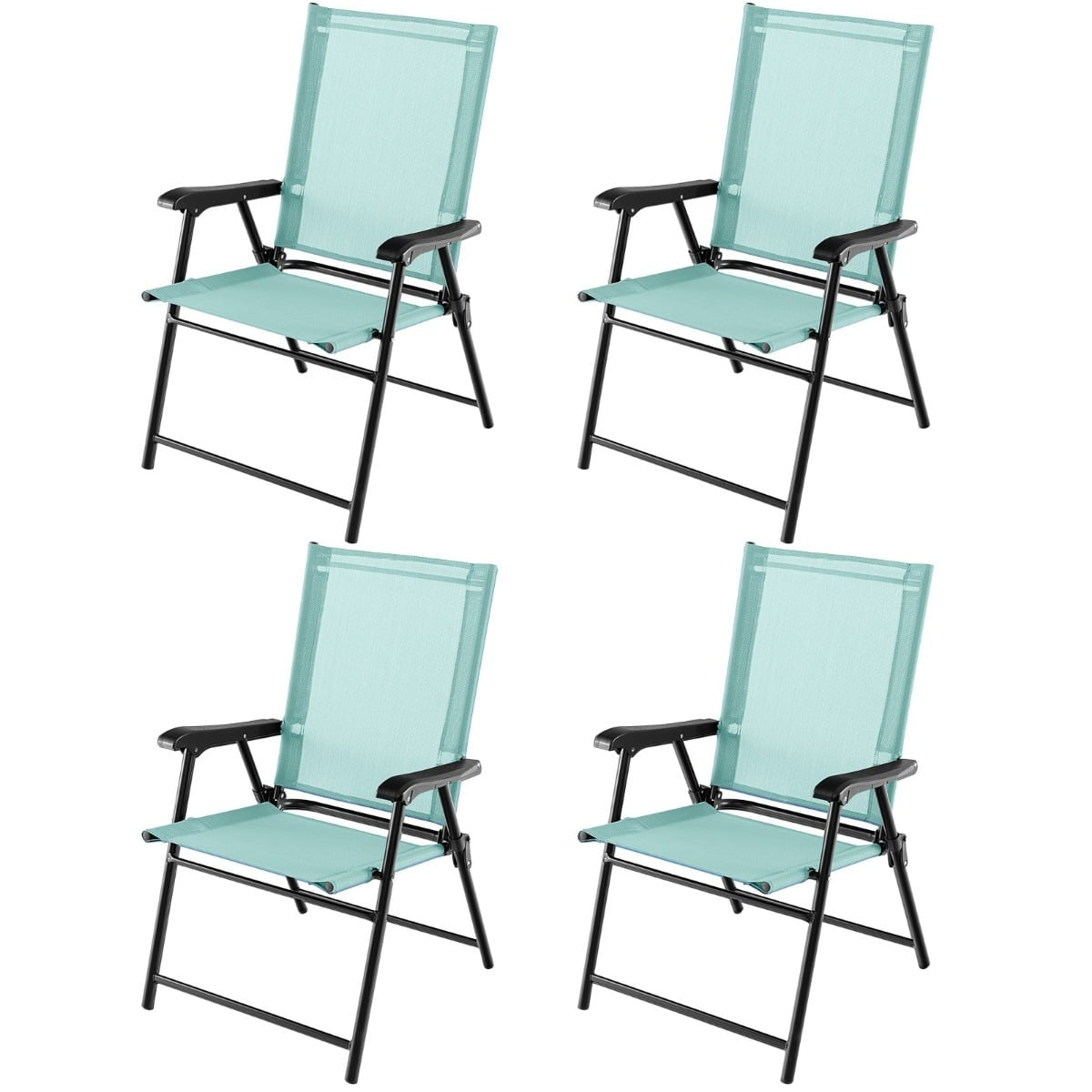 4-Piece Folding Garden Chairs with Armrests, Mint Green