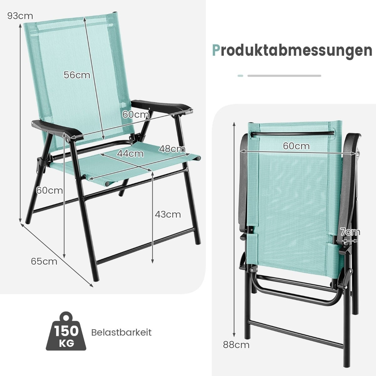 4-Piece Folding Garden Chairs with Armrests, Mint Green