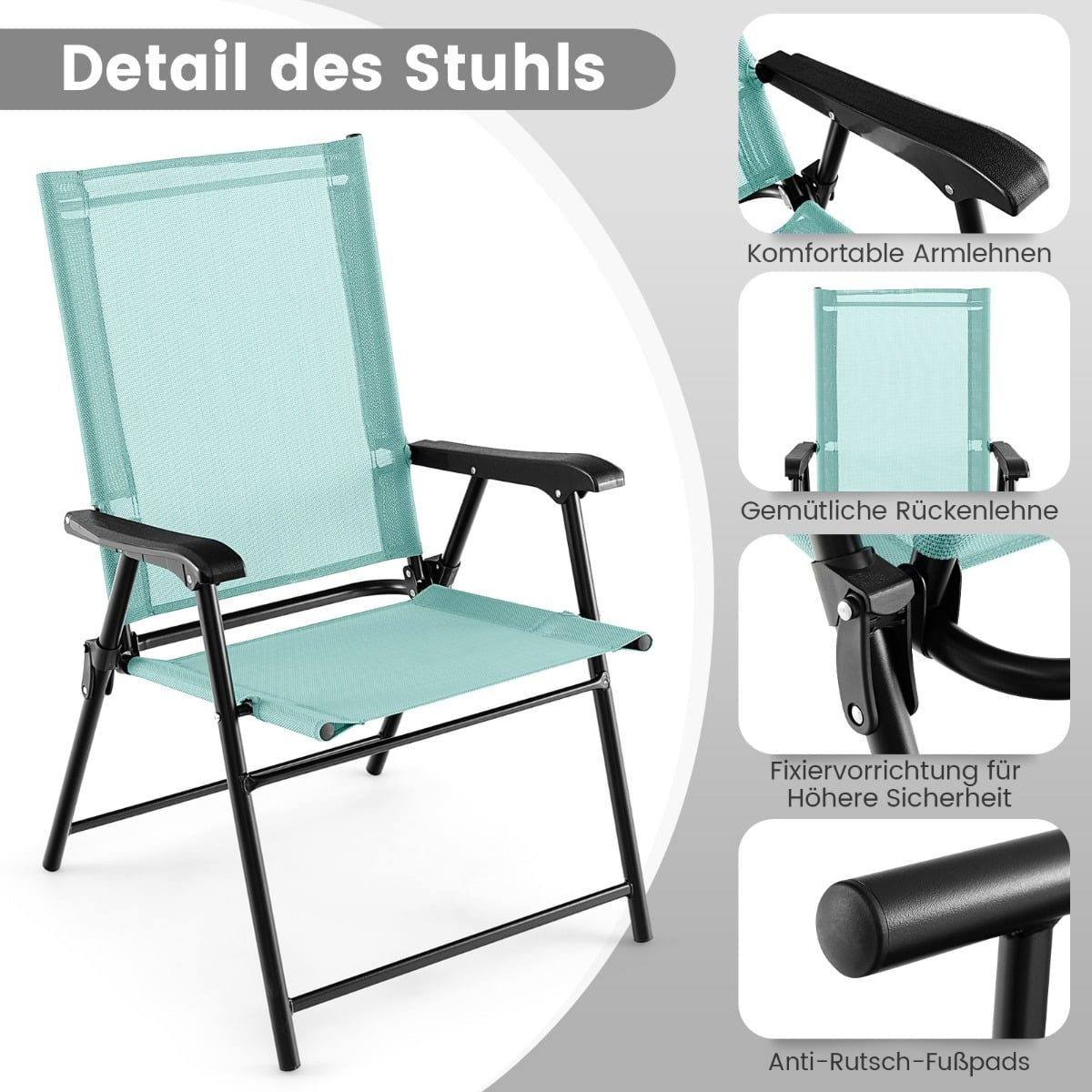 4-Piece Folding Garden Chairs with Armrests, Mint Green