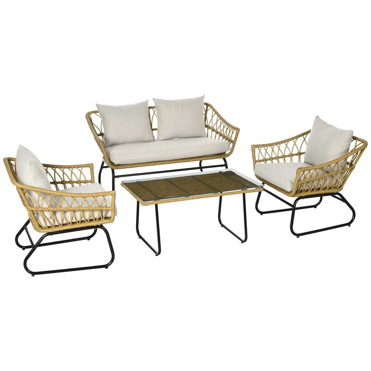 Rattan garden furniture - 4-piece with cushions
