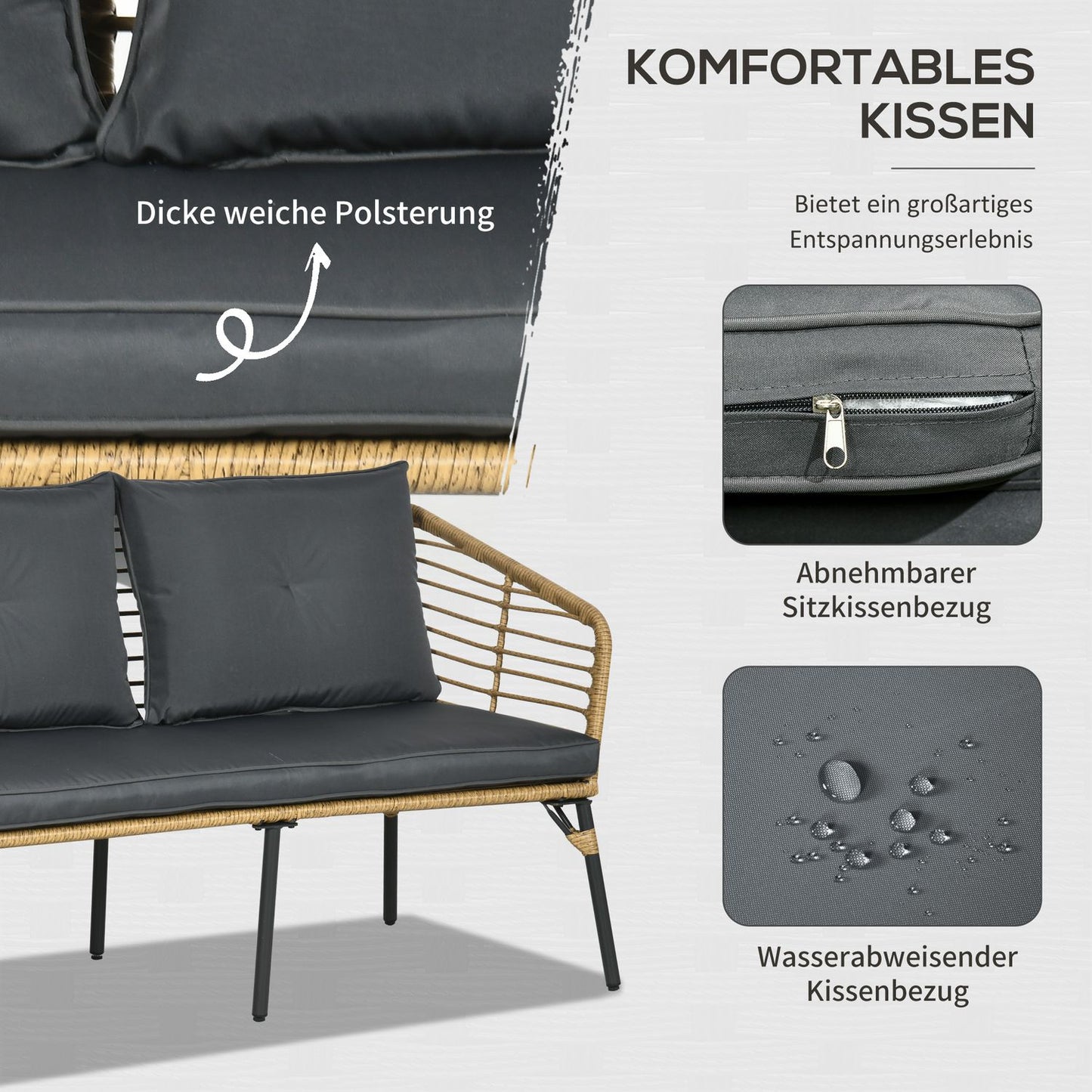 4-piece garden furniture in rattan, cushions included