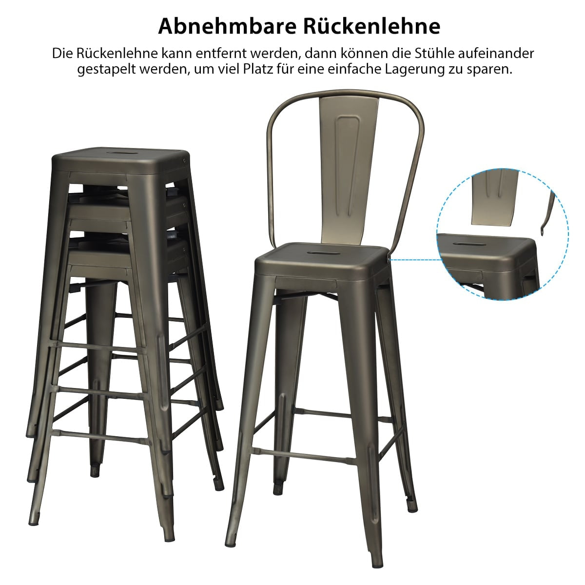 4-Piece Metal Dining Chairs Set, Removable Backrest