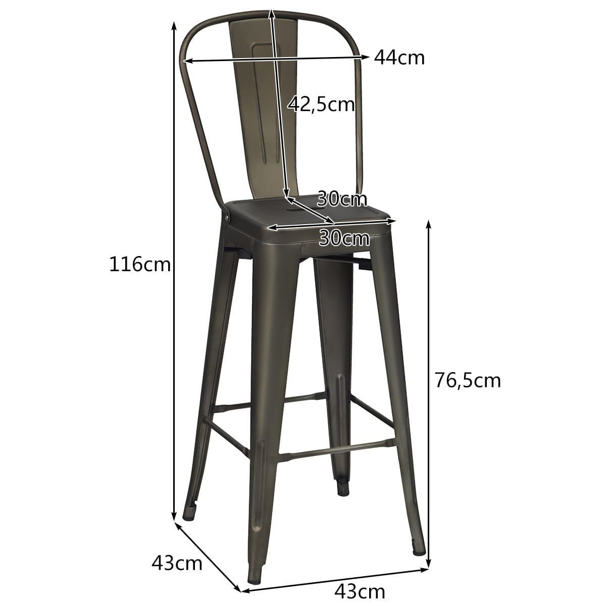 4-Piece Metal Dining Chairs Set, Removable Backrest