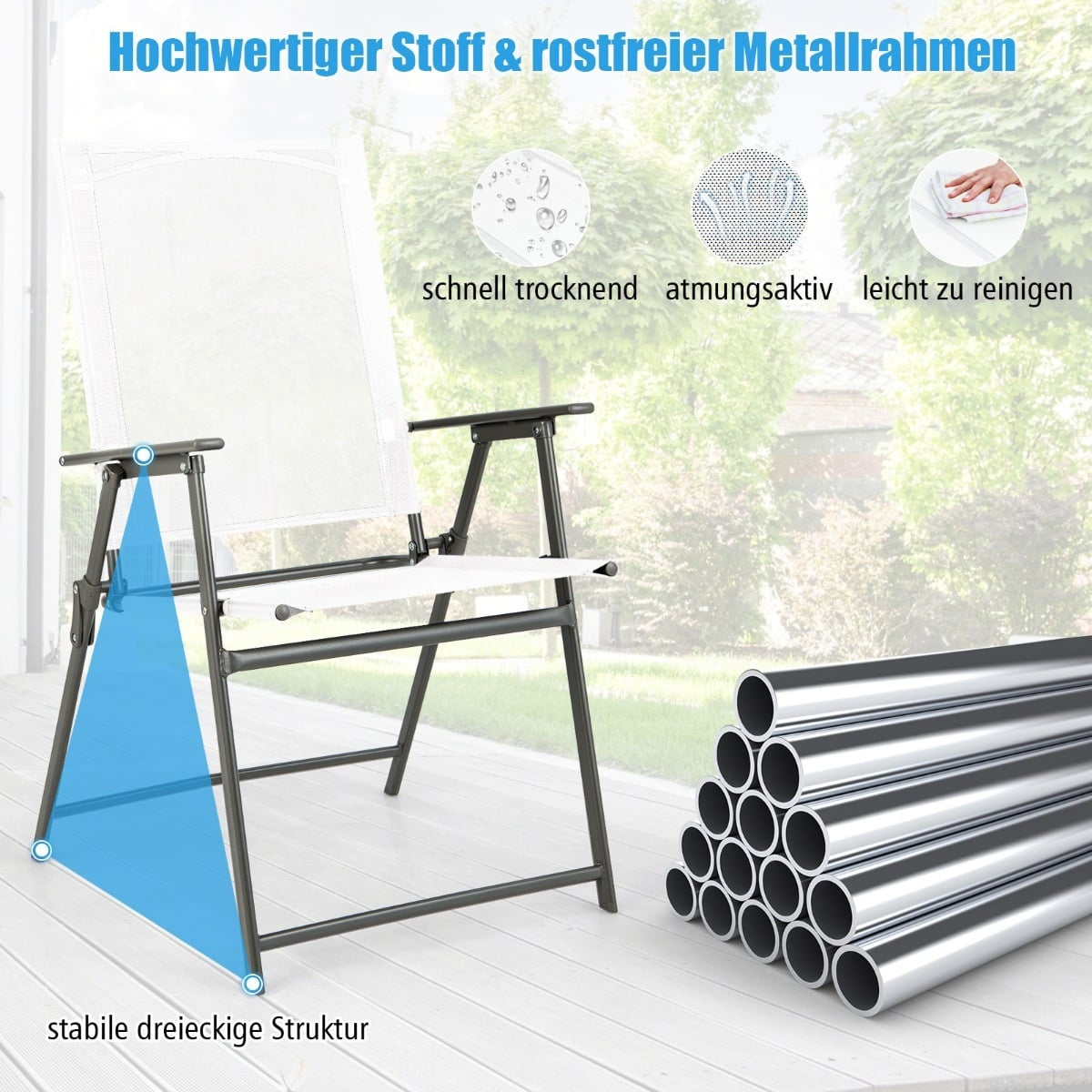 4-Piece Outdoor Folding Chairs Set, Weatherproof, White
