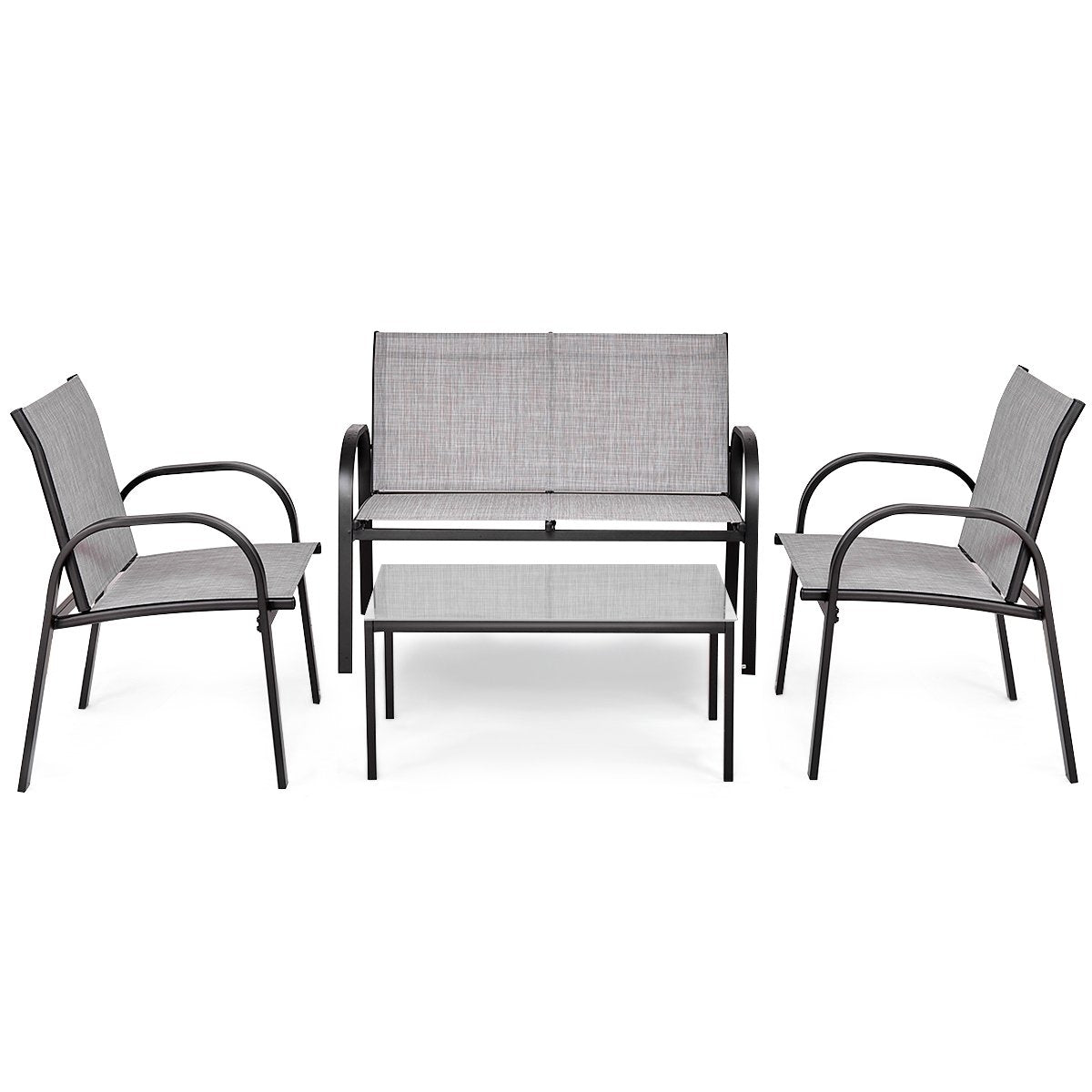 4-Piece Outdoor Furniture Set, Breathable Fabric, Grey