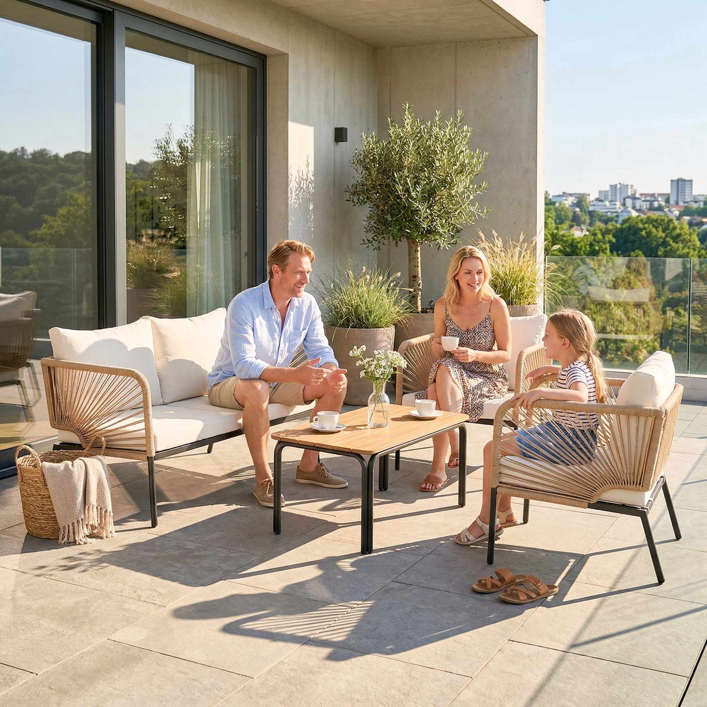 4-Piece Outdoor Furniture Set, Metal & PE Rattan, White