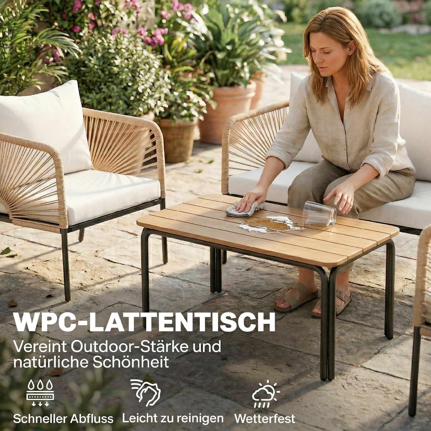 4-Piece Outdoor Furniture Set, Metal & PE Rattan, White
