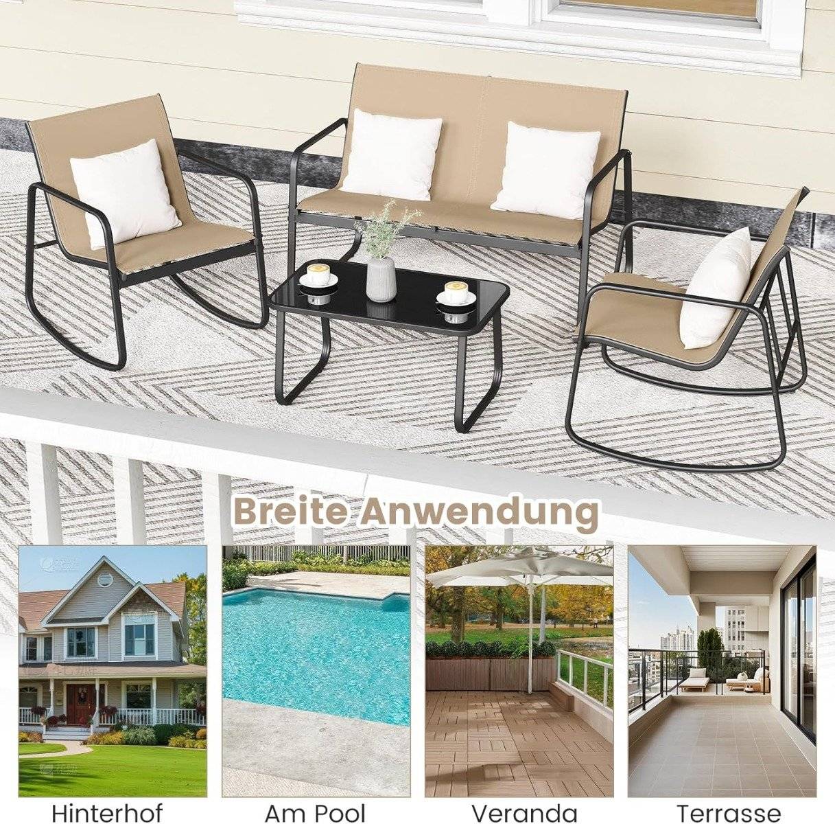 4-Piece Outdoor Furniture Set with Gentle Rocking Motion
