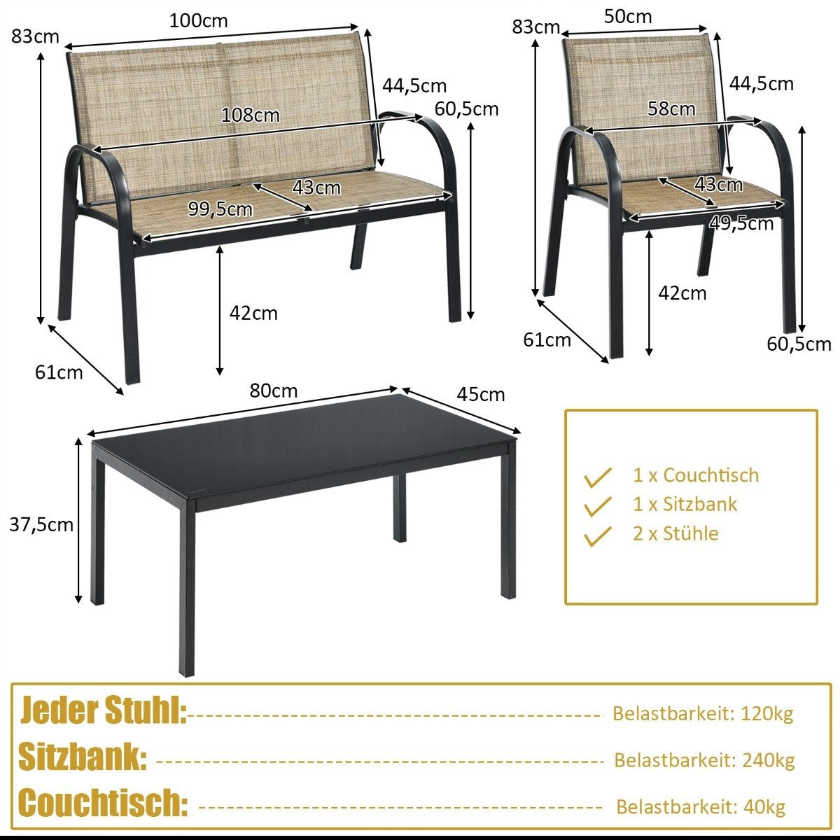 4-Piece Outdoor Furniture Set with Sofa, Chairs & Table