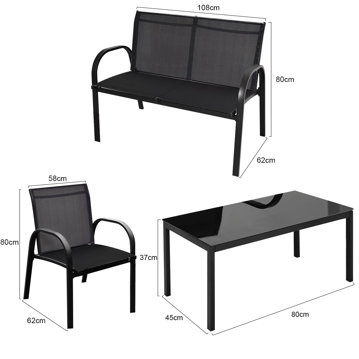 4-Piece Patio Furniture Set, Black, Breathable Fabric