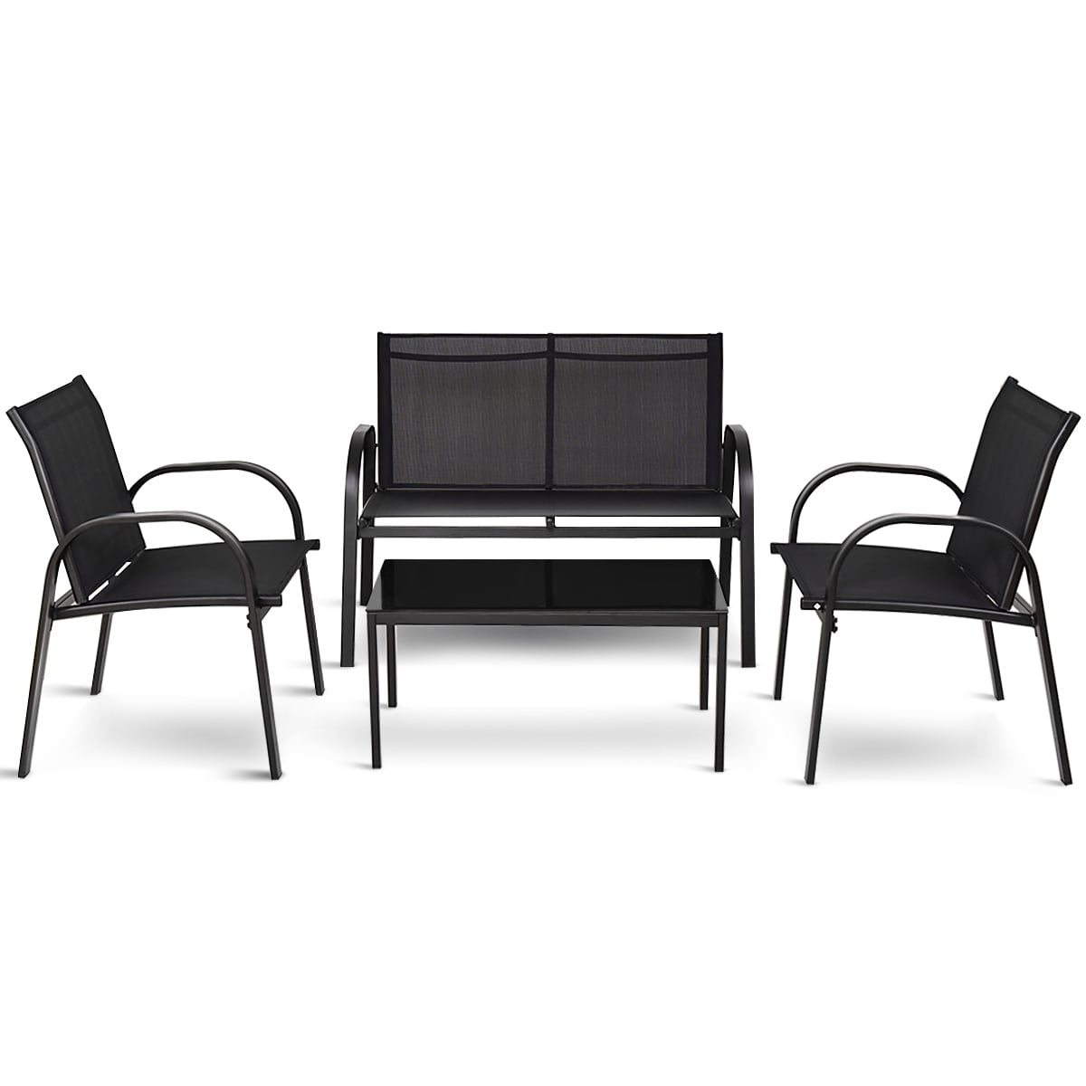 4-Piece Patio Furniture Set, Black, Breathable Fabric