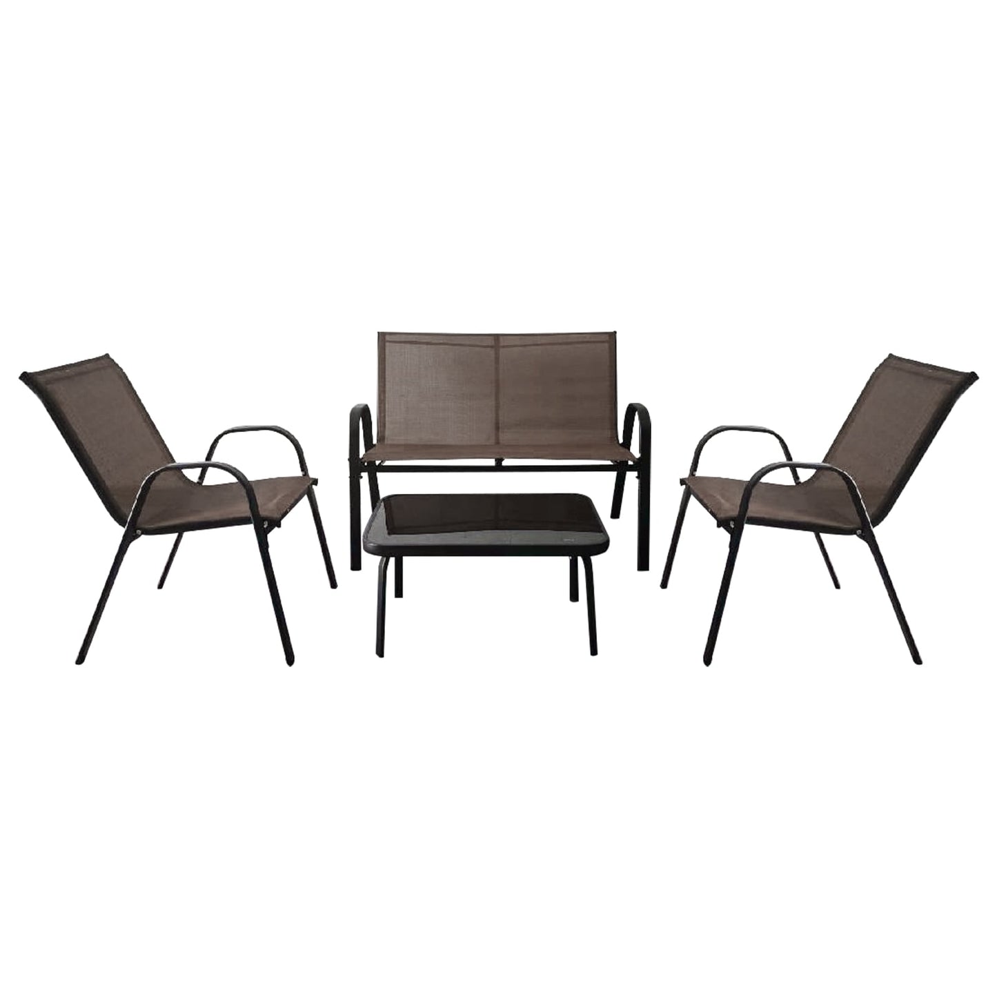 4-Piece Patio Set with Metal Frame & Glass Table