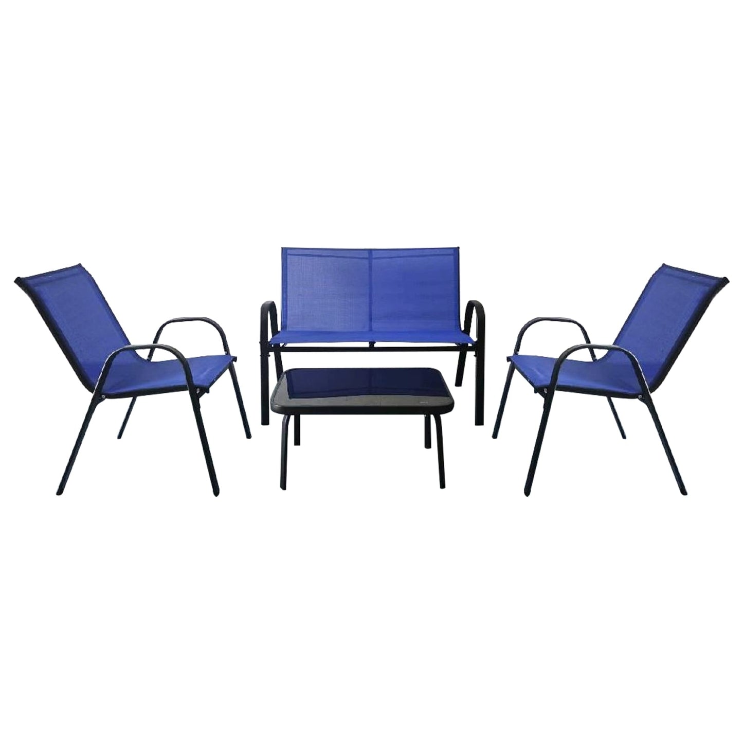 4-Piece Patio Set with Metal Frame & Glass Tabletop