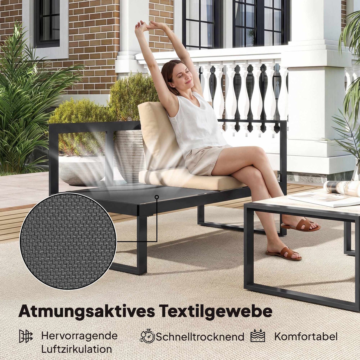 4-Piece Patio Sofa Set with Cushions and Table
