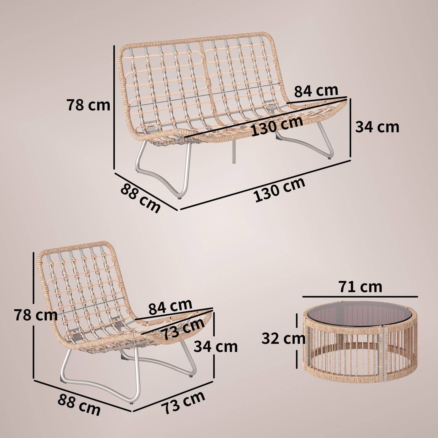4-Piece Polyrattan Garden Lounge Set with Cushions