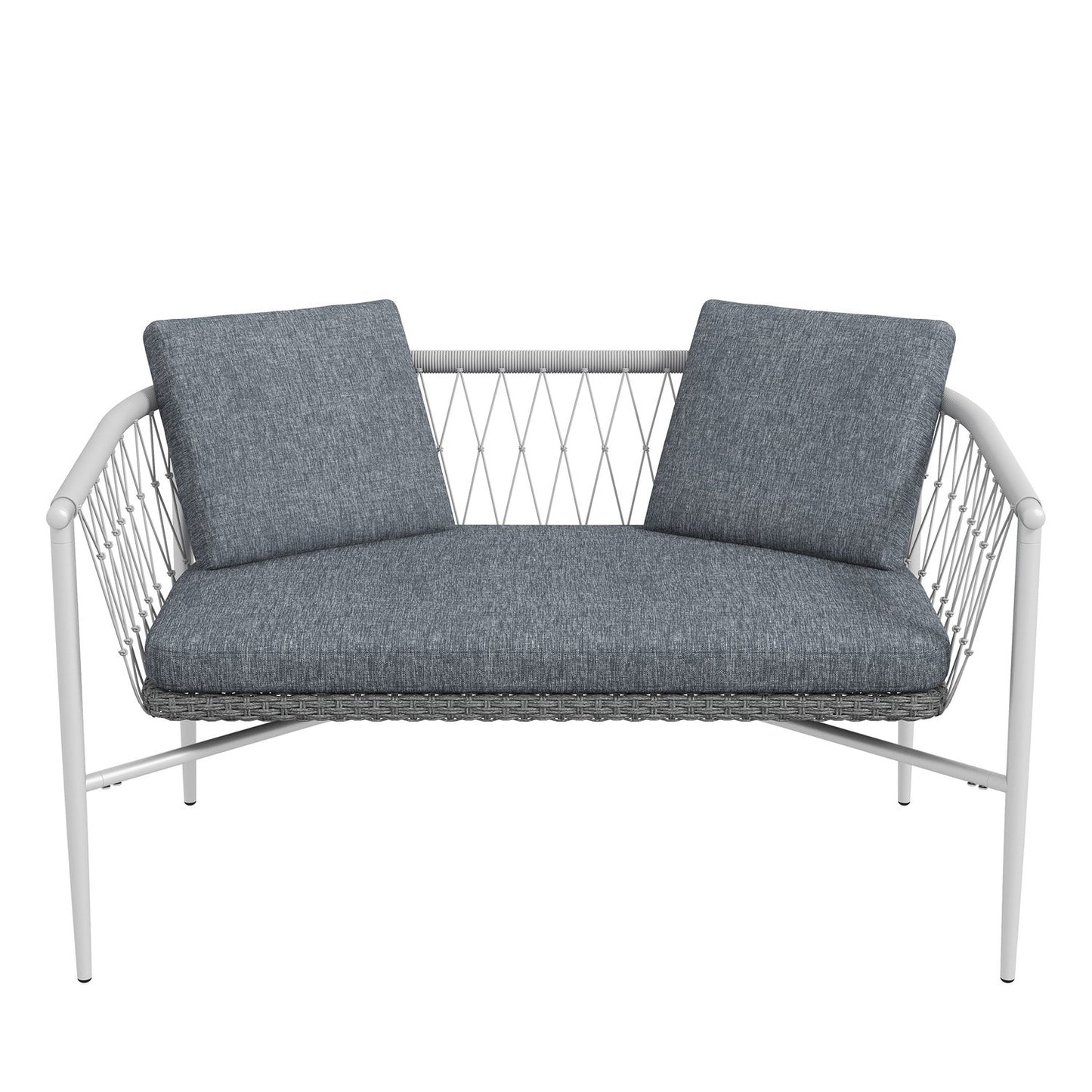 Rattan garden furniture, 4-piece, gray cushions