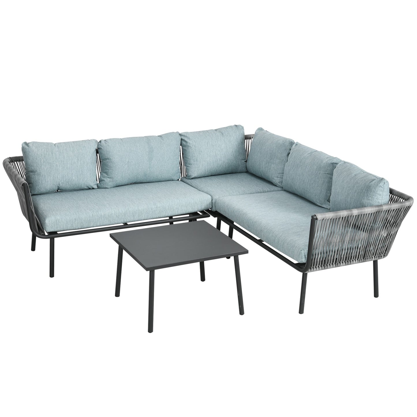 Rattan garden furniture, with cushions, gray - 4 pieces