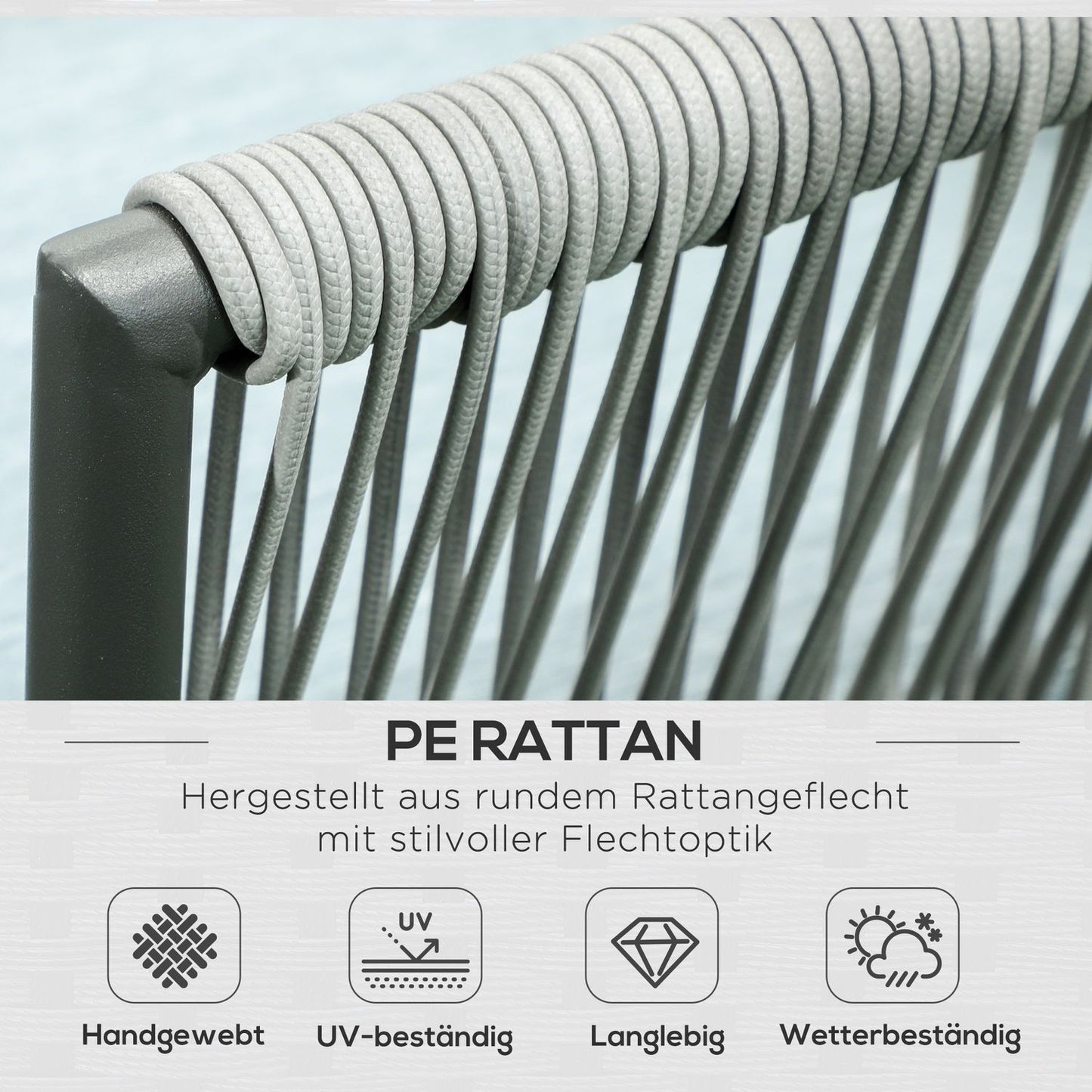 Rattan garden furniture, with cushions, gray - 4 pieces